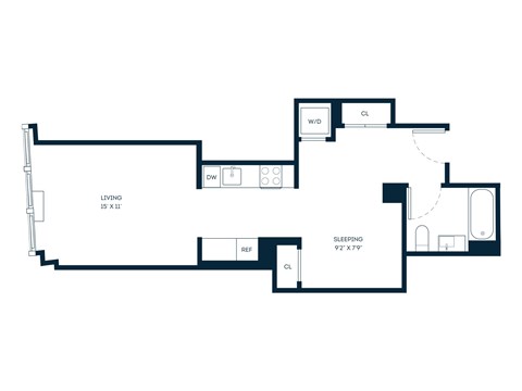 Floor plan for studio, 1 bath, 531 sqft
